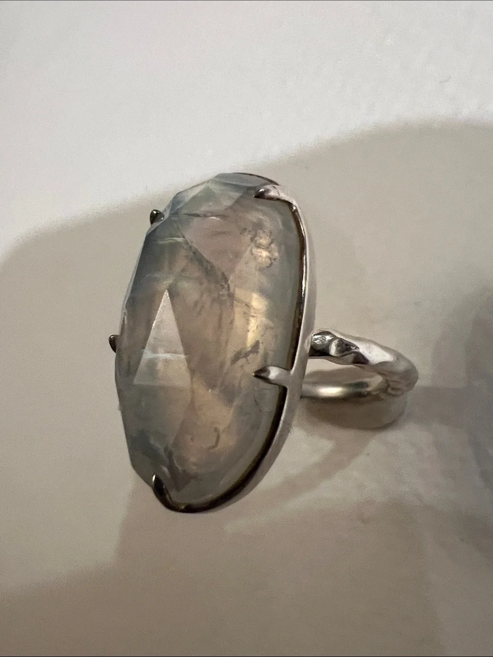 Silver Moonstone Oval Statement Ring